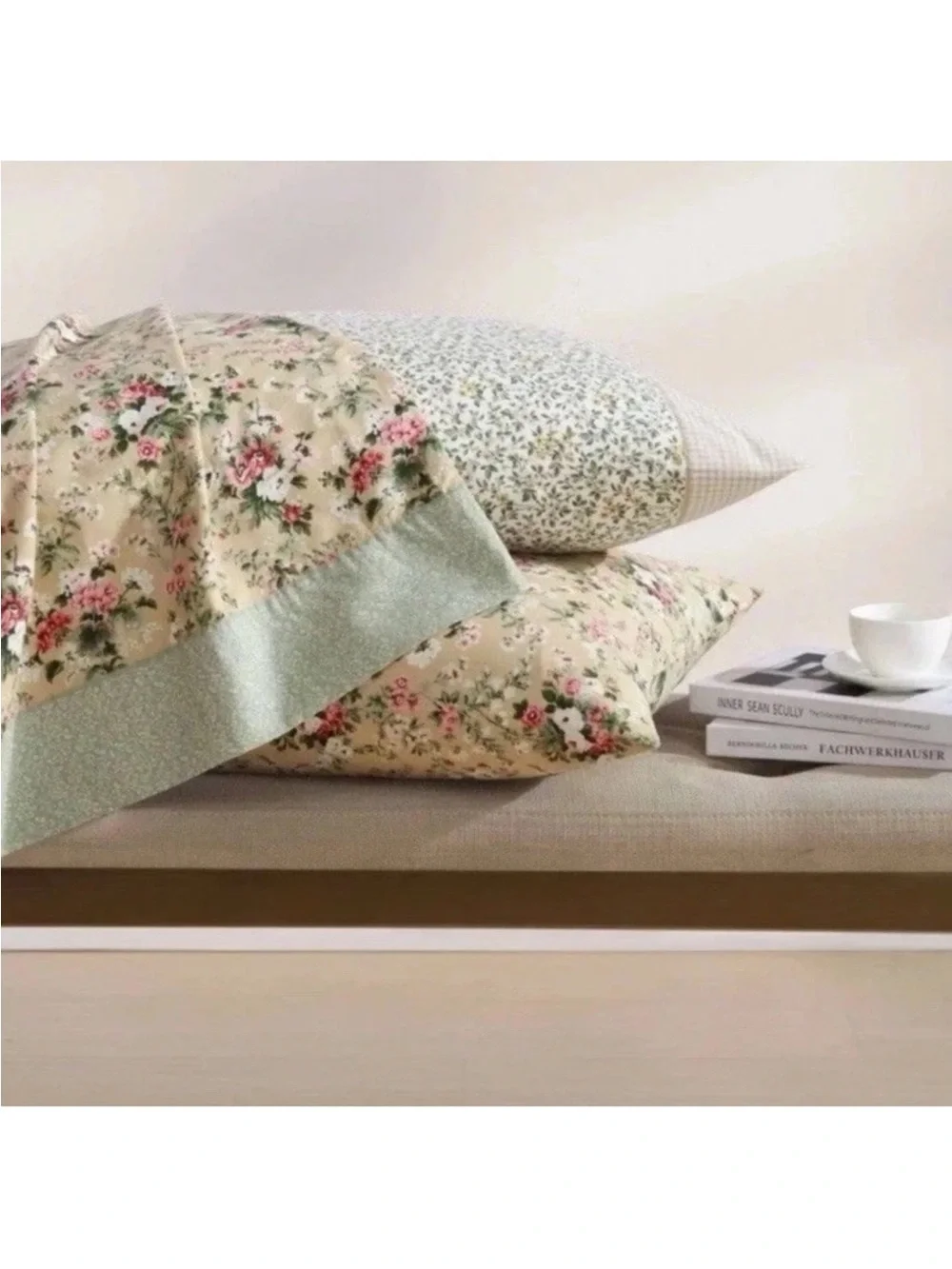 Laura Ashley ~ FULL ~ Tierney Green ~ Gingham Floral ~ 4 Pc Sheet Set ~ Cotton